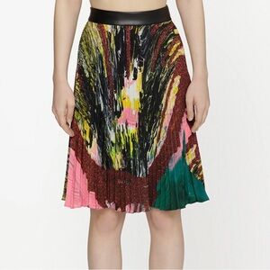 Christopher Kane Mindscape Pleated Skirt IT 40 Abstract Print Leather Waistband